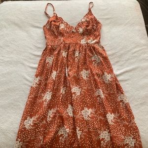 Burnt orange sundress with white flowers, worn once, size M